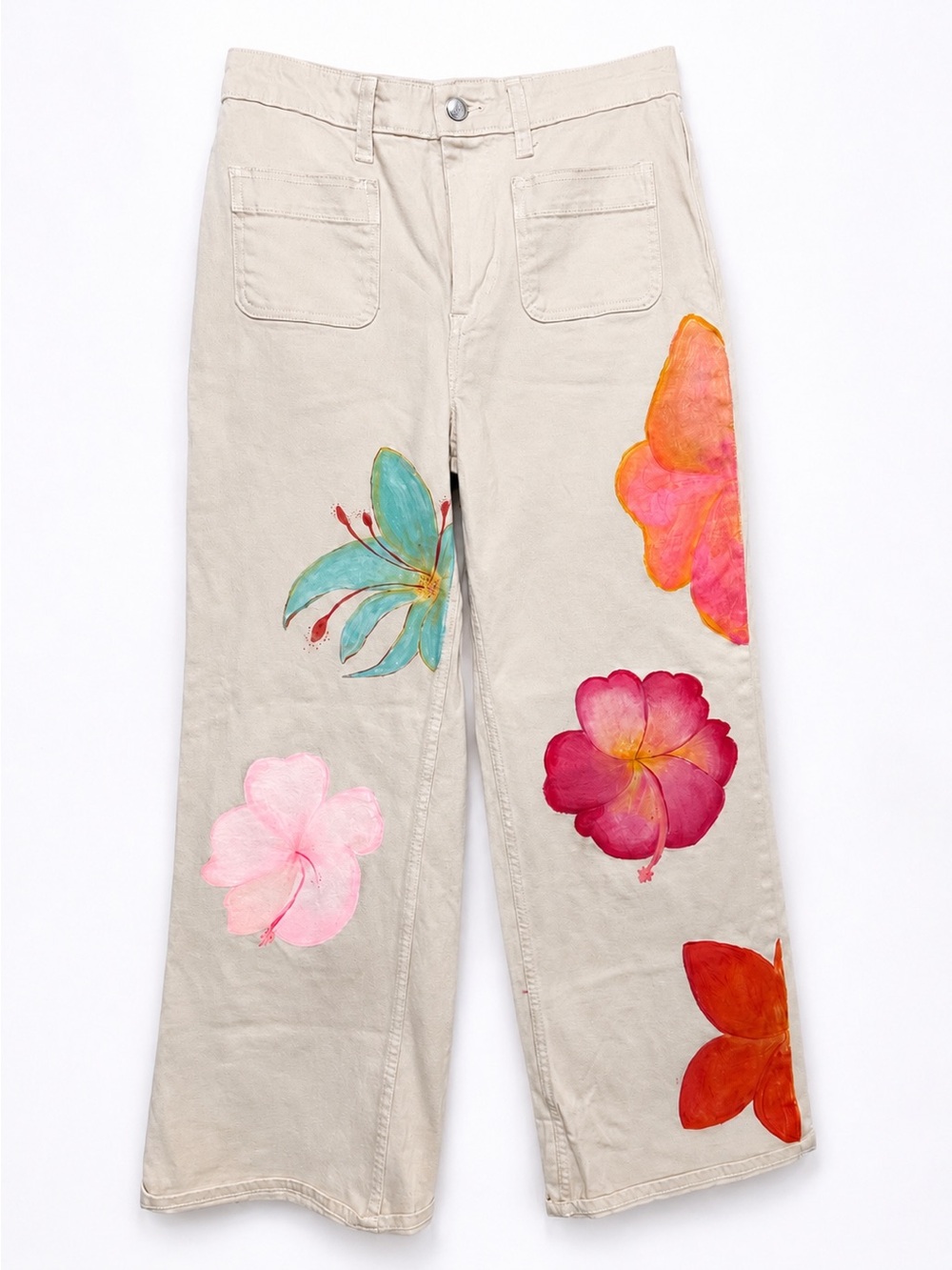 Free Assembly Hand-Painted Floral Wide Leg Jeans Size 6 - Picture 7 of 9
